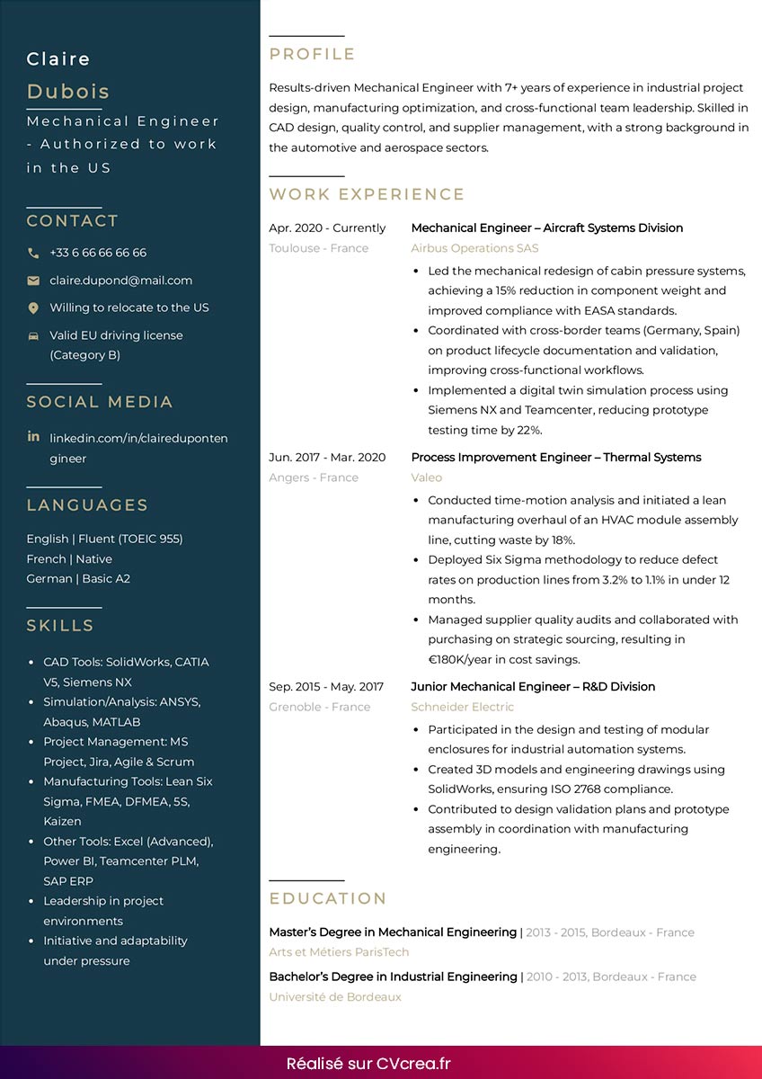 Modèle CV États-Unis